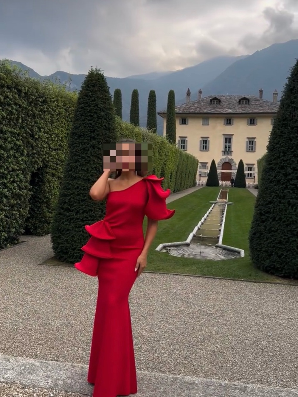 One-Shoulder Red Ruffle Formal Gown - Picture 3 of 3